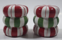 GKAO Red and Green Christmas Candy Cane Pattern 3" Tall Ceramic Salt and Pepper Shaker Set