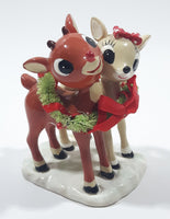Department 56 Rudolph The Red-Nosed Reindeer with Girlfriend and Christmas Wreath 3 1/4" Tall Resin Figurine