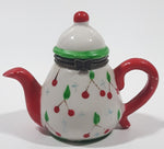 Vintage Miniature Red White Green Teapot Shaped Butterfly Clasp 2 3/4" Tall Trinket Jewelry Box