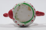 Vintage Miniature Red White Green Teapot Shaped Butterfly Clasp 2 3/4" Tall Trinket Jewelry Box