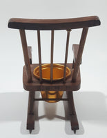 Vintage Rocking Chair with Metal Planter Miniature 5 1/4" Tall Wood Doll House Furniture