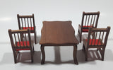Vintage Concord Miniatures Dining Table with Four Red Seated Chairs Miniature 4 1/2" Wide Mahogany Wood Doll House Furniture
