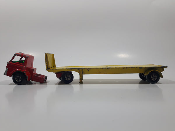 Vintage 1971 Lesney Matchbox Super Kings K-20 Tasker Transporter Ford Tractor Red and Yellow Die Cast Toy Car Vehicle Busted