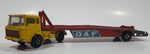 Vintage 1970 1971 Lesney Matchbox Super Kings K-11 DAF Car Transporter Semi Tractor Truck and Trailer Yellow and Orange Die Cast Toy Auto Hauler Vehicle Busted Trailer