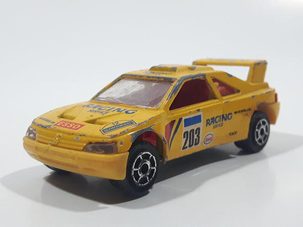 Vintage Majorette Peugeot 405 T 16 Yellow No. 202 with Esso and Michelin Logos 1/60 Scale Die Cast Toy Car Vehicle Made in France
