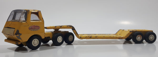 Vintage 1970s Tonka Semi Tractor Truck and Lowboy Trailer Yellow 11 1/4