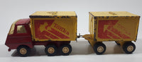 Vintage 1970s Tonka Semi Truck Box Dumper and Box Trailer Red and Yellow Pressed Steel Toy Car Vehicle