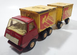 Vintage 1970s Tonka Semi Truck Box Dumper and Box Trailer Red and Yellow Pressed Steel Toy Car Vehicle