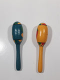 Vintage Cactus and Chili Pepper Hand Painted Wood Maracas Musical Instruments 4 3/4" Long