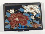 Vintage Japanese Style Hand Painted Flowers Black Plastic Tissue Holder Mirror Compact Box