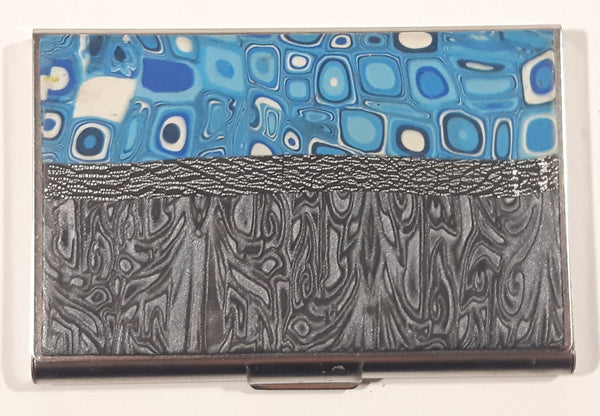 Abstract Blue Pattern Hinged Metal Cigarette Case