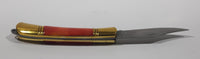 Vintage Red Orange Lava Colored Celluloid and Brass Metal Handle Folding Stainless Steel Pocket Knife