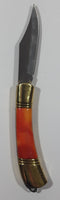 Vintage Red Orange Lava Colored Celluloid and Brass Metal Handle Folding Stainless Steel Pocket Knife