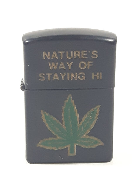 Ronson Wind II Nature's Way Of Staying High Marijuana Leaf Lighter with Case