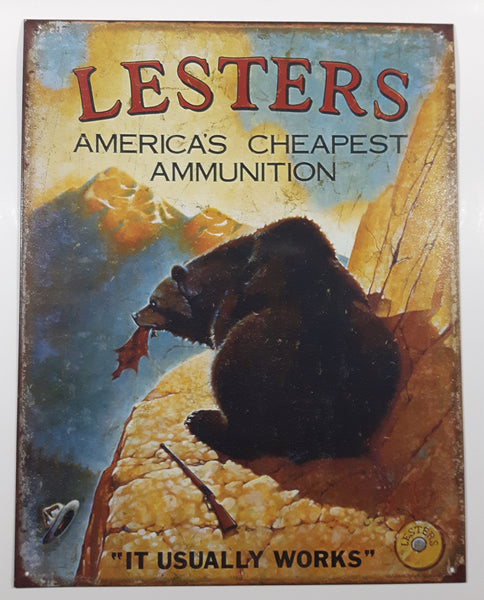 Lesters America's Cheapest Ammunition "It Usually Works" 12 1/2" x 16" Tin Metal Sign