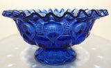 Vintage Mosser / Weishar Ruffled Edge Moons & Stars Pattern 8" Cobalt Blue Glass Pedestal Candy Dish Bowl