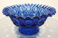 Vintage Mosser / Weishar Ruffled Edge Moons & Stars Pattern 8" Cobalt Blue Glass Pedestal Candy Dish Bowl