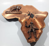 3D Elephant and Warrior Africa Shaped 14" x 15" Copper Wall Clock