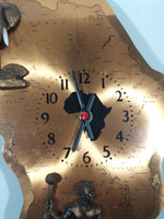 3D Elephant and Warrior Africa Shaped 14" x 15" Copper Wall Clock