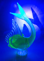 Vintage Murano Clear Blue Yellow Green Tropical Fish 9" Tall Vaseline Uranium Art Glass Ornament