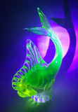 Vintage Murano Clear Blue Yellow Green Tropical Fish 9" Tall Vaseline Uranium Art Glass Ornament