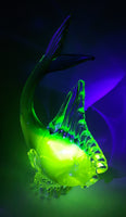 Vintage Murano Clear Blue Yellow Green Tropical Fish 9" Tall Vaseline Uranium Art Glass Ornament