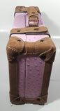 Suede Leather Pink and Brown Small Travel Briefcase Suitcase