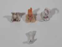 Set of 4 Miniature Tiny White Bunny Rabbit Toy Figures