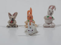 Set of 4 Miniature Tiny White Bunny Rabbit Toy Figures