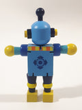 Wooden Blue Robot with Stretch Band Joints 4 3/4" Tall Toy Figure