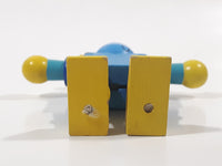 Wooden Blue Robot with Stretch Band Joints 4 3/4" Tall Toy Figure