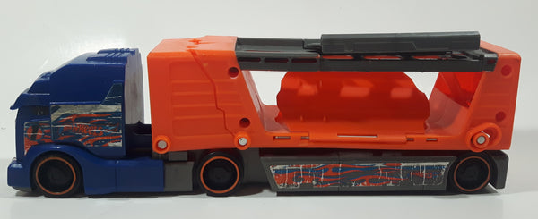 2012 Hot Wheels Crashin' Big Rig Playset Semi Truck Blue and Orange Plastic Die Cast Toy Car Vehicle Y0177