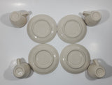 Set of 4 Stoneware Beige with Brown Trim Small Espresso Cups and Saucer Plates Made in China