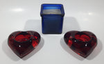 IKEA Blue Cube Shaped Glass Candle Holder with Two Red Heart Shaped Tealight Candle Holders