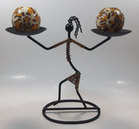 Vintage 1960s Laurids Lonborg African Woman 10" Tall Leopard Print Ball Candle Metal Holder Stand