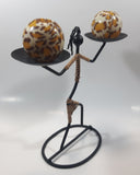 Vintage 1960s Laurids Lonborg African Woman 10" Tall Leopard Print Ball Candle Metal Holder Stand