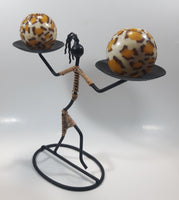 Vintage 1960s Laurids Lonborg African Woman 10" Tall Leopard Print Ball Candle Metal Holder Stand