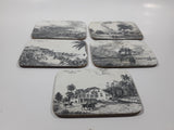 Vintage Jamaica Local Landmarks Scenes Black and White Pictures 3 3/4" x 4 3/4" Wood Coasters with Felt Backing Set of 5