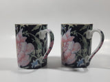 Vintage Capilano Vancouver Black with Pink Flower Pattern 3 3/4" Tall Coffee Mug Tea Cup Set of 2