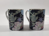 Vintage Capilano Vancouver Black with Pink Flower Pattern 3 3/4" Tall Coffee Mug Tea Cup Set of 2