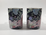 Vintage Capilano Vancouver Black with Pink Flower Pattern 3 3/4" Tall Coffee Mug Tea Cup Set of 2