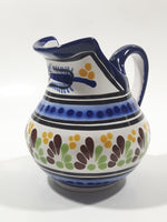 Vintage Mexican Talavera Pottery Hand Painted Blue Flower Pattern Milk Creamer Pitcher Pue Mex