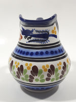 Vintage Mexican Talavera Pottery Hand Painted Blue Flower Pattern Milk Creamer Pitcher Pue Mex