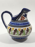 Vintage Mexican Talavera Pottery Hand Painted Blue Flower Pattern Milk Creamer Pitcher Pue Mex