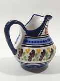 Vintage Mexican Talavera Pottery Hand Painted Blue Flower Pattern Milk Creamer Pitcher Pue Mex