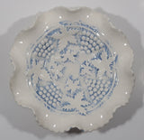 Vintage Grapes and Maple Leaf Pattern Embossed White and Blue Waved Frilled Edge 8" Ceramic Table Center Piece Candy Dish Bowl