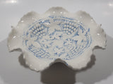 Vintage Grapes and Maple Leaf Pattern Embossed White and Blue Waved Frilled Edge 8" Ceramic Table Center Piece Candy Dish Bowl