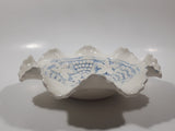 Vintage Grapes and Maple Leaf Pattern Embossed White and Blue Waved Frilled Edge 8" Ceramic Table Center Piece Candy Dish Bowl