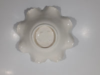 Vintage Grapes and Maple Leaf Pattern Embossed White and Blue Waved Frilled Edge 8" Ceramic Table Center Piece Candy Dish Bowl