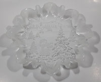 Mikasa Christmas Story Frosted Glass Child Throwing Snow Balls with Trees Embossed Glass Frilled Edge 10" Candy Dish